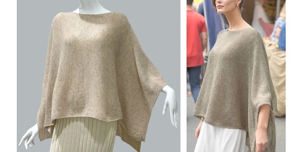 Alpaca Shop Australia – Alpaca Light Knit Poncho Rice Grain Natural – Natural Beige