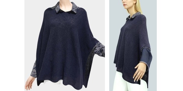 Alpaca Shop Australia – Alpaca Light Knit Poncho Rice Grain Natural – Navy Blue