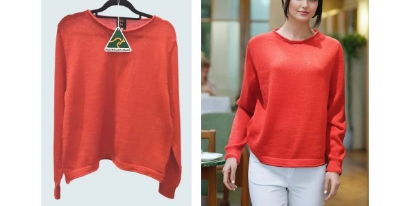 Alpaca Shop Australia – Alpaca Round-Neck Classy Soft Jumper – Bright Orange