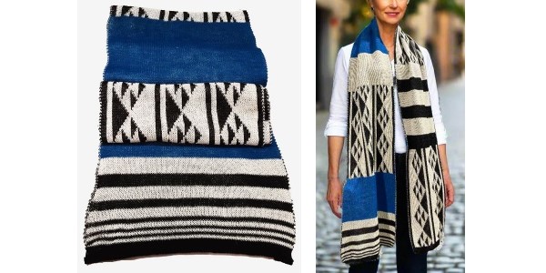 Alpaca Shop Australia – Alpaca Unisex Scarf Aboriginal Design – Blue
