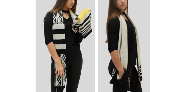 Alpaca Shop Australia – Alpaca Unisex Scarf Aboriginal Design – Black-Yellow