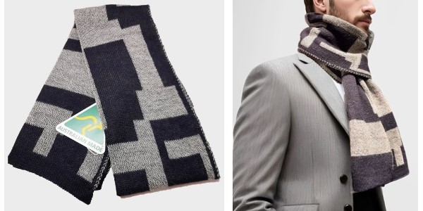 Alpaca Shop Australia – Alpaca Unisex Scarf Labyrinth Design – Blue-Grey
