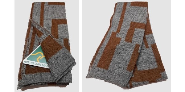 Alpaca Shop Australia – Alpaca Unisex Scarf Labyrinth Design – Camel-Grey
