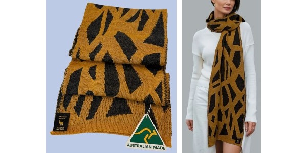 Alpaca Shop Australia – Alpaca Unisex Scarf Lake Stones Design – Mustard