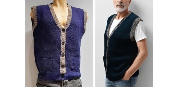 Alpaca Shop Australia – Alpaca Vest Men Jacquard Pattern with Two Pockets – Blue