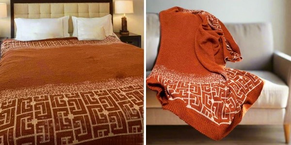 Alpaca Shop Australia – Australian Alpaca Blanket European-Look Wrap Throw – Terracotta-Grey