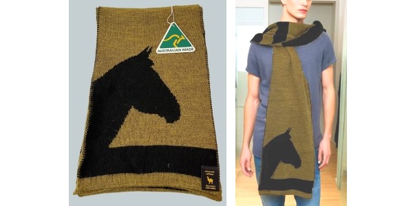 Alpaca Shop Australia – Unisex Alpaca Scarf Brumby Horse Design – Mustard