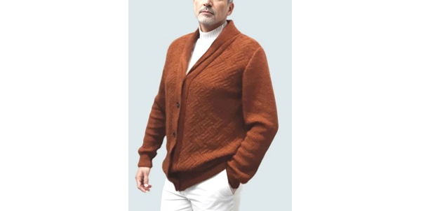 Alpaca Shop Australia – Alpaca Cardigan High Relief Jacquard Men – Terra
