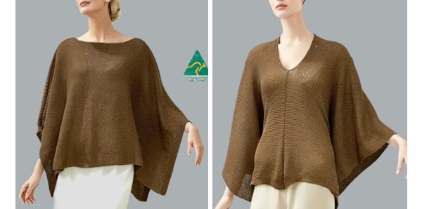 Alpaca Shop Australia – Alpaca Knit Poncho Rice Grain Pattern – Natural Camel