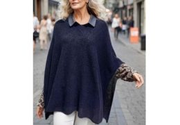 Alpaca Shop Australia – Alpaca Knit Poncho Rice Grain Pattern – Navy Blue