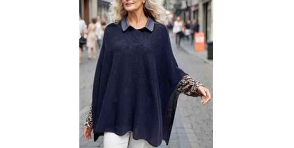 Alpaca Shop Australia – Alpaca Knit Poncho Rice Grain Pattern – Navy Blue